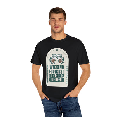 Weekend Forecast Beer T-Shirt | Unisex Garment-Dyed Tee for Beer Lovers, Perfect for Parties, Birthdays, and Casual Wear