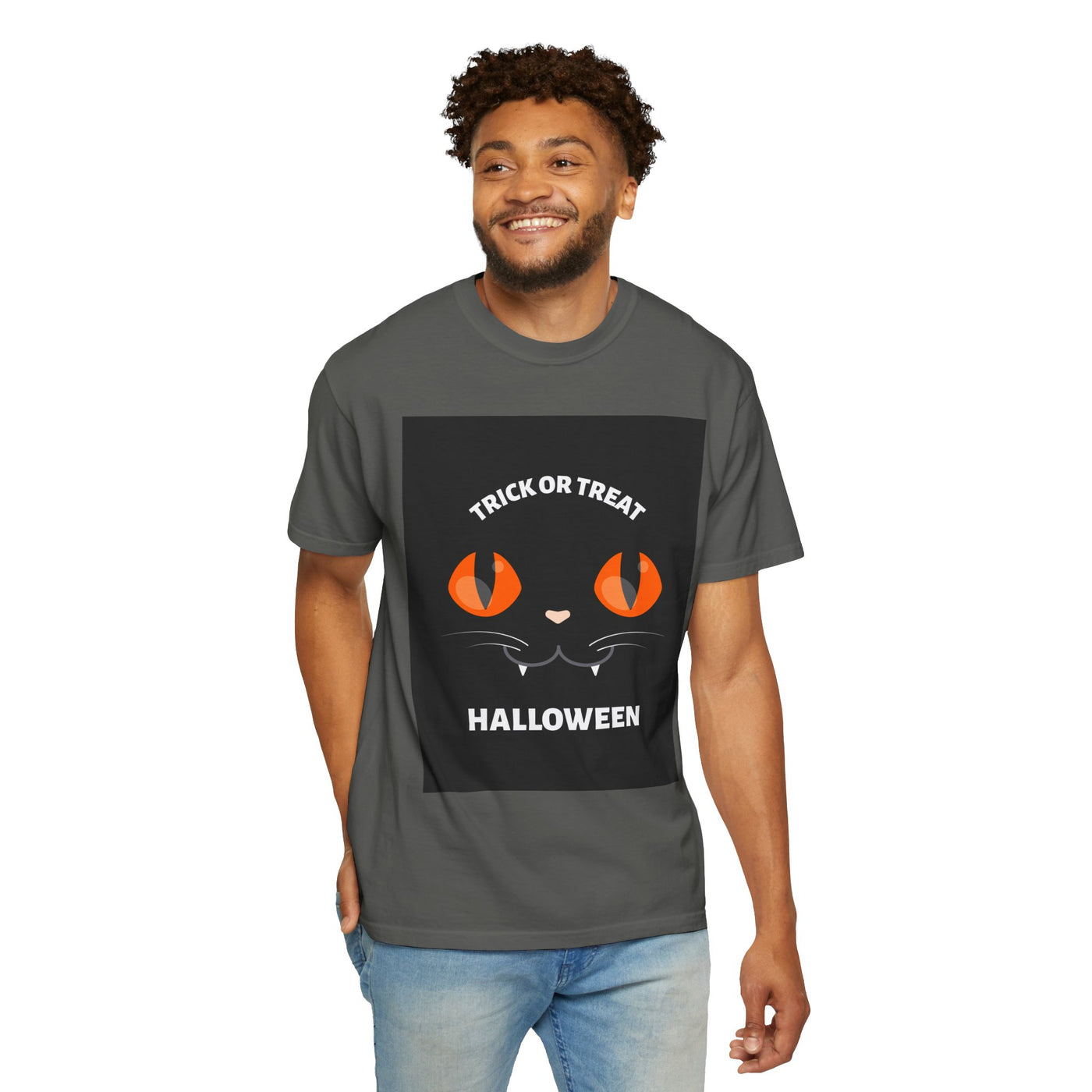 Halloween Cat T-Shirt, Unisex Trick or Treat Tee, Spooky Season Apparel, Cute Halloween Gift, Fall Festival Shirt, Cat Lover T-Shirt