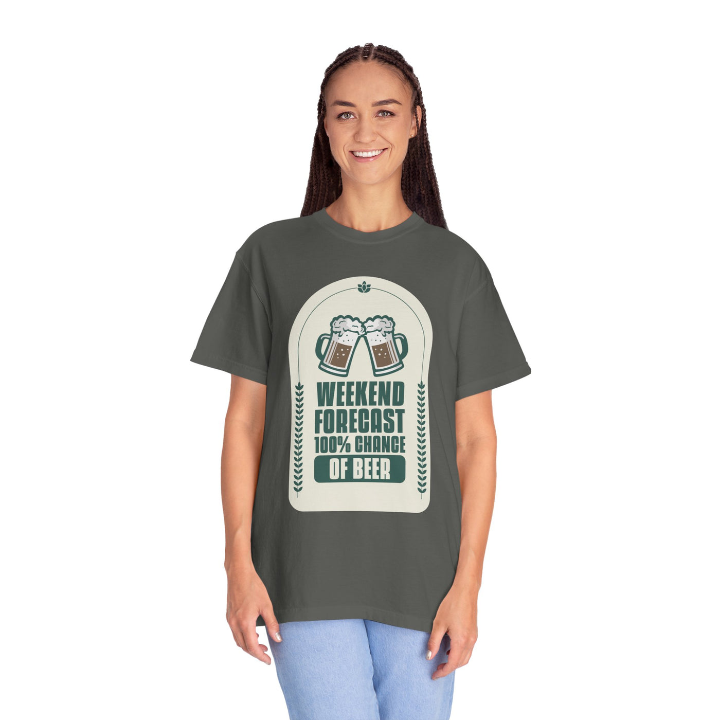 Weekend Forecast Beer T-Shirt | Unisex Garment-Dyed Tee for Beer Lovers, Perfect for Parties, Birthdays, and Casual Wear