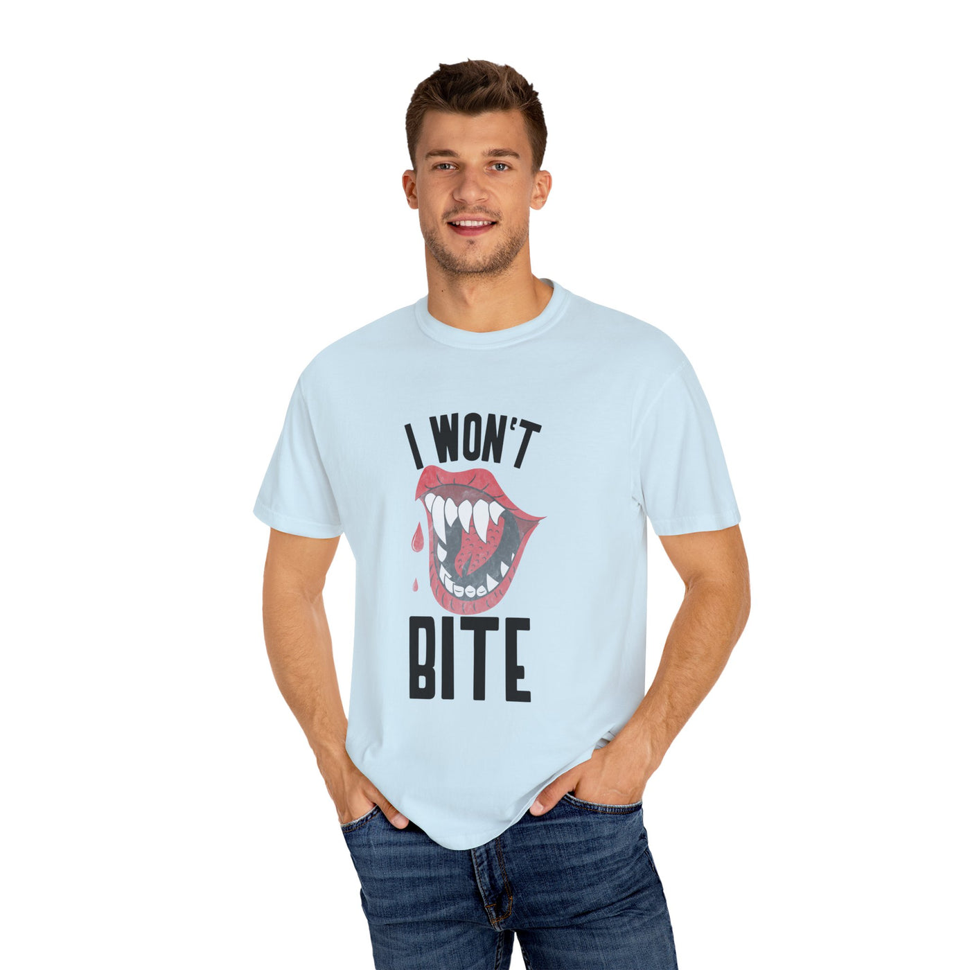 Fun Unisex 'I Won't Bite' T-Shirt for Halloween, Casual Wear, Graphic Tee, Gift for Friends, Statement Shirt