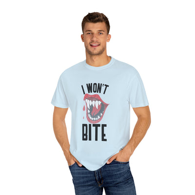 Fun Unisex 'I Won't Bite' T-Shirt for Halloween, Casual Wear, Graphic Tee, Gift for Friends, Statement Shirt