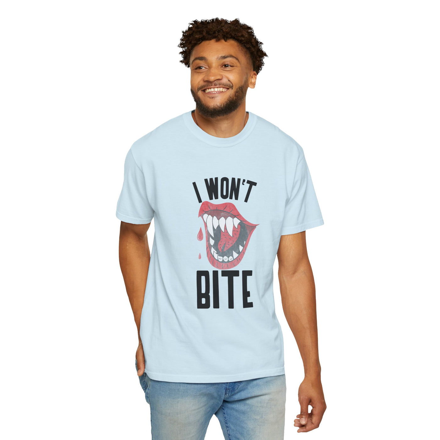Fun Unisex 'I Won't Bite' T-Shirt for Halloween, Casual Wear, Graphic Tee, Gift for Friends, Statement Shirt