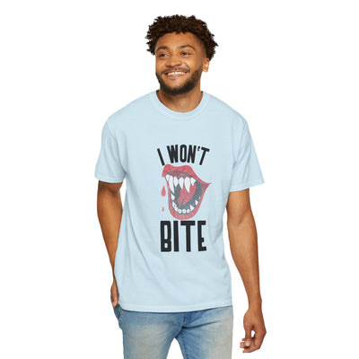 Fun Unisex 'I Won't Bite' T-Shirt for Halloween, Casual Wear, Graphic Tee, Gift for Friends, Statement Shirt