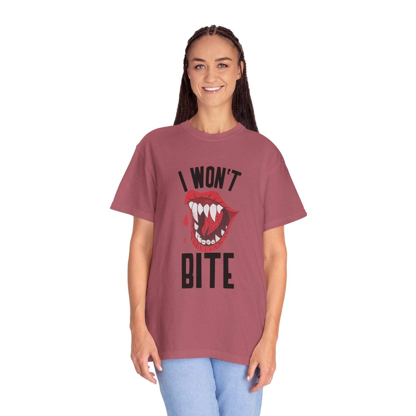 Fun Unisex 'I Won't Bite' T-Shirt for Halloween, Casual Wear, Graphic Tee, Gift for Friends, Statement Shirt