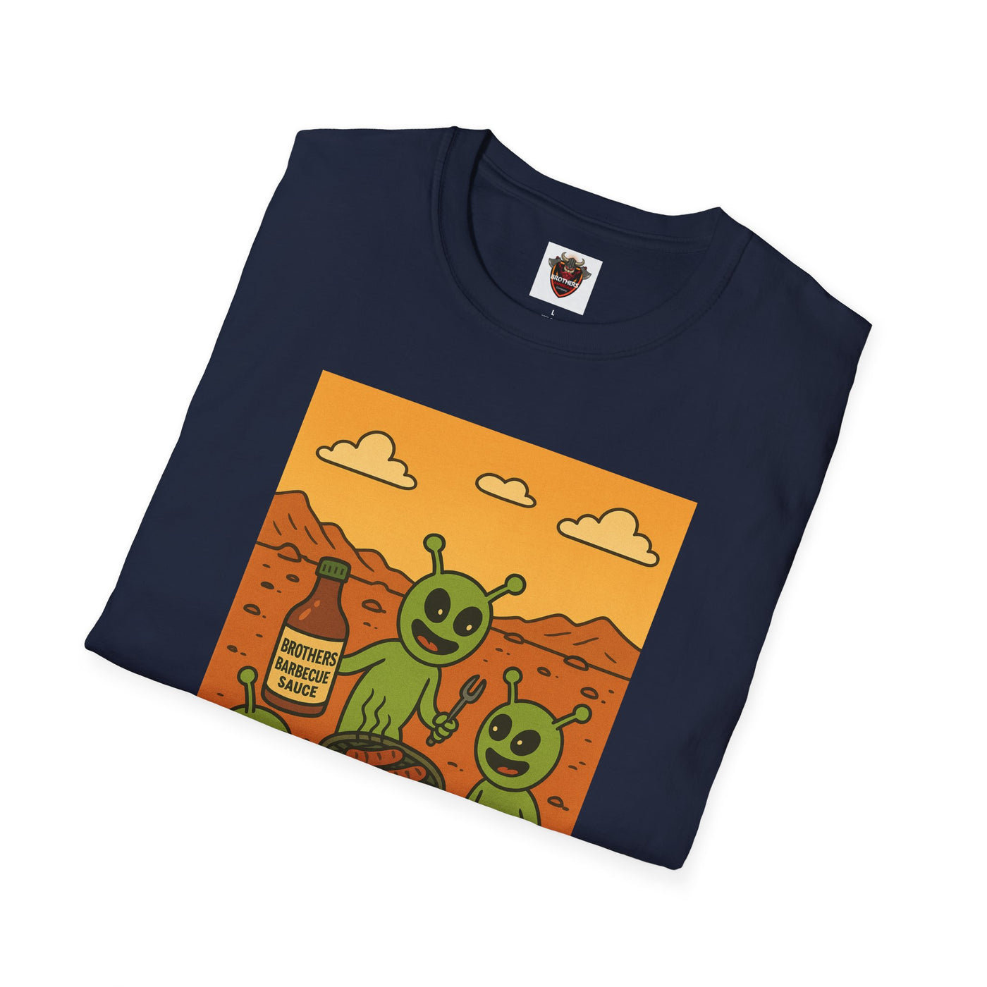 Alien BBQ Meat Party Unisex Softstyle T-Shirt, Funny Graphic Tee, Unique Gift, Summer Barbecue Wear, Casual Everyday Shirt, Fun Statement Top