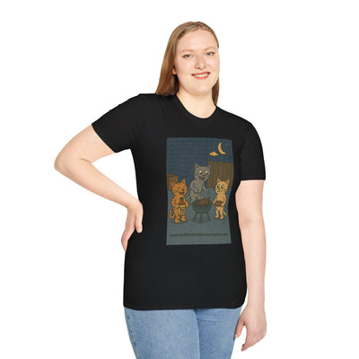 Cute Animal Campfire T-Shirt, Cozy Cat T-Shirt, Gifts for Cat Lovers, Unisex Softstyle Tee, Perfect for Camping or Outdoor Fun