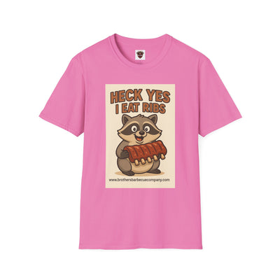 Heck Yes I Eat Ribs Unisex T-Shirt, Funny BBQ Shirt, Gift for Food Lovers, Raccoon Graphic Tee, Summer BBQ Attire