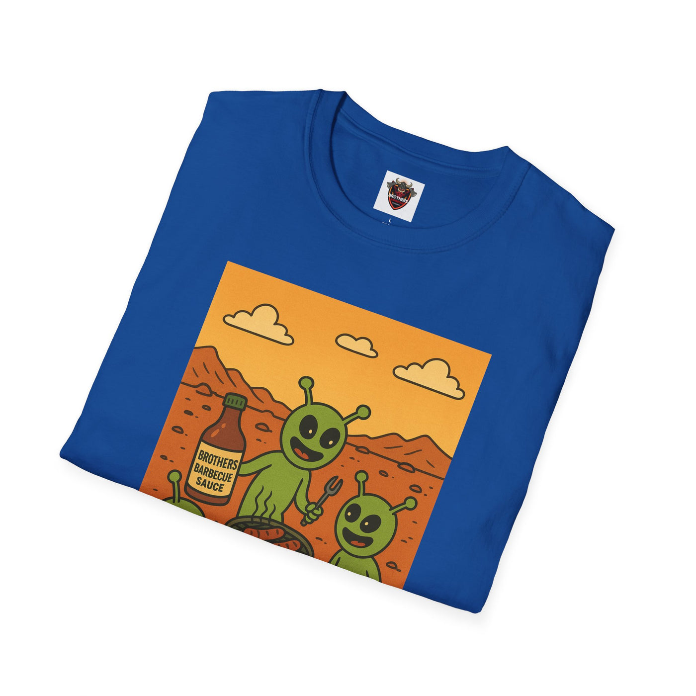 Alien BBQ Meat Party Unisex Softstyle T-Shirt, Funny Graphic Tee, Unique Gift, Summer Barbecue Wear, Casual Everyday Shirt, Fun Statement Top