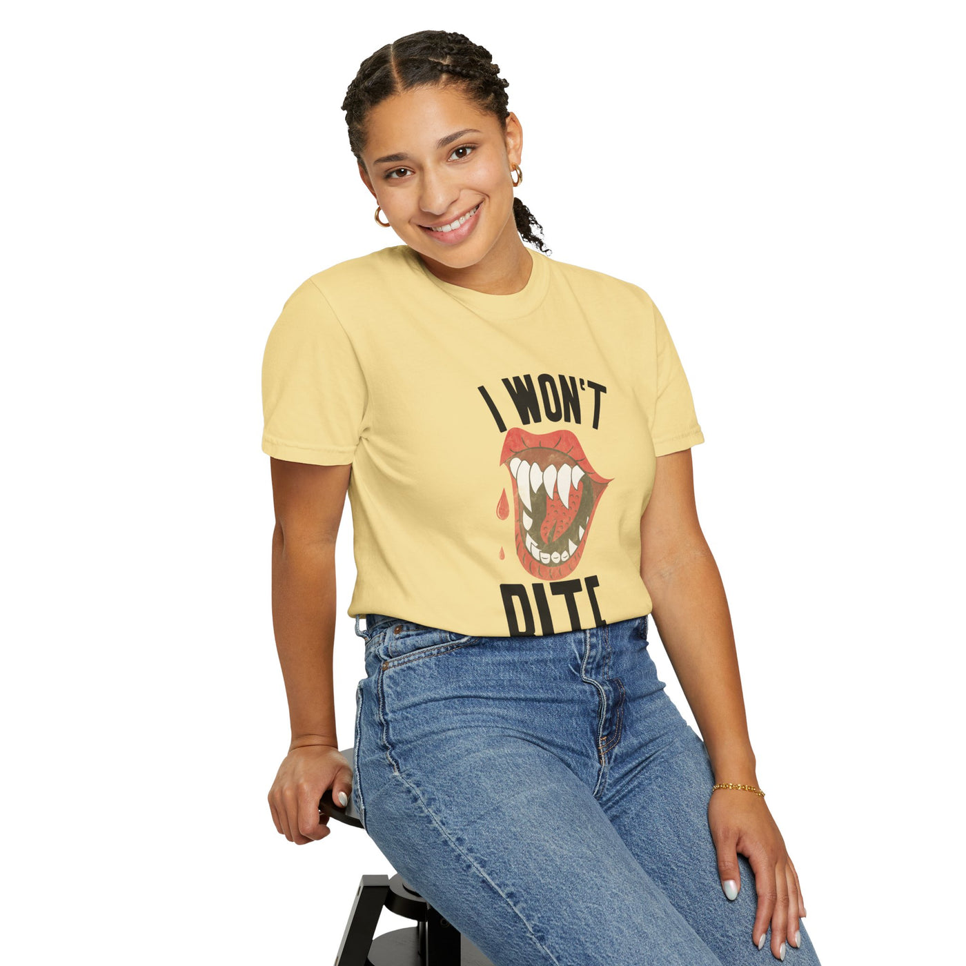 Fun Unisex 'I Won't Bite' T-Shirt for Halloween, Casual Wear, Graphic Tee, Gift for Friends, Statement Shirt
