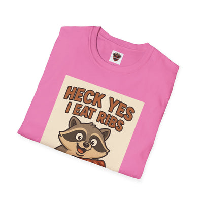 Heck Yes I Eat Ribs Unisex T-Shirt, Funny BBQ Shirt, Gift for Food Lovers, Raccoon Graphic Tee, Summer BBQ Attire
