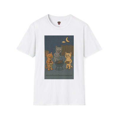 Cute Animal Campfire T-Shirt, Cozy Cat T-Shirt, Gifts for Cat Lovers, Unisex Softstyle Tee, Perfect for Camping or Outdoor Fun