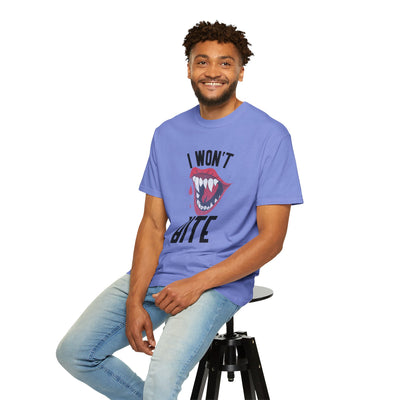 Fun Unisex 'I Won't Bite' T-Shirt for Halloween, Casual Wear, Graphic Tee, Gift for Friends, Statement Shirt