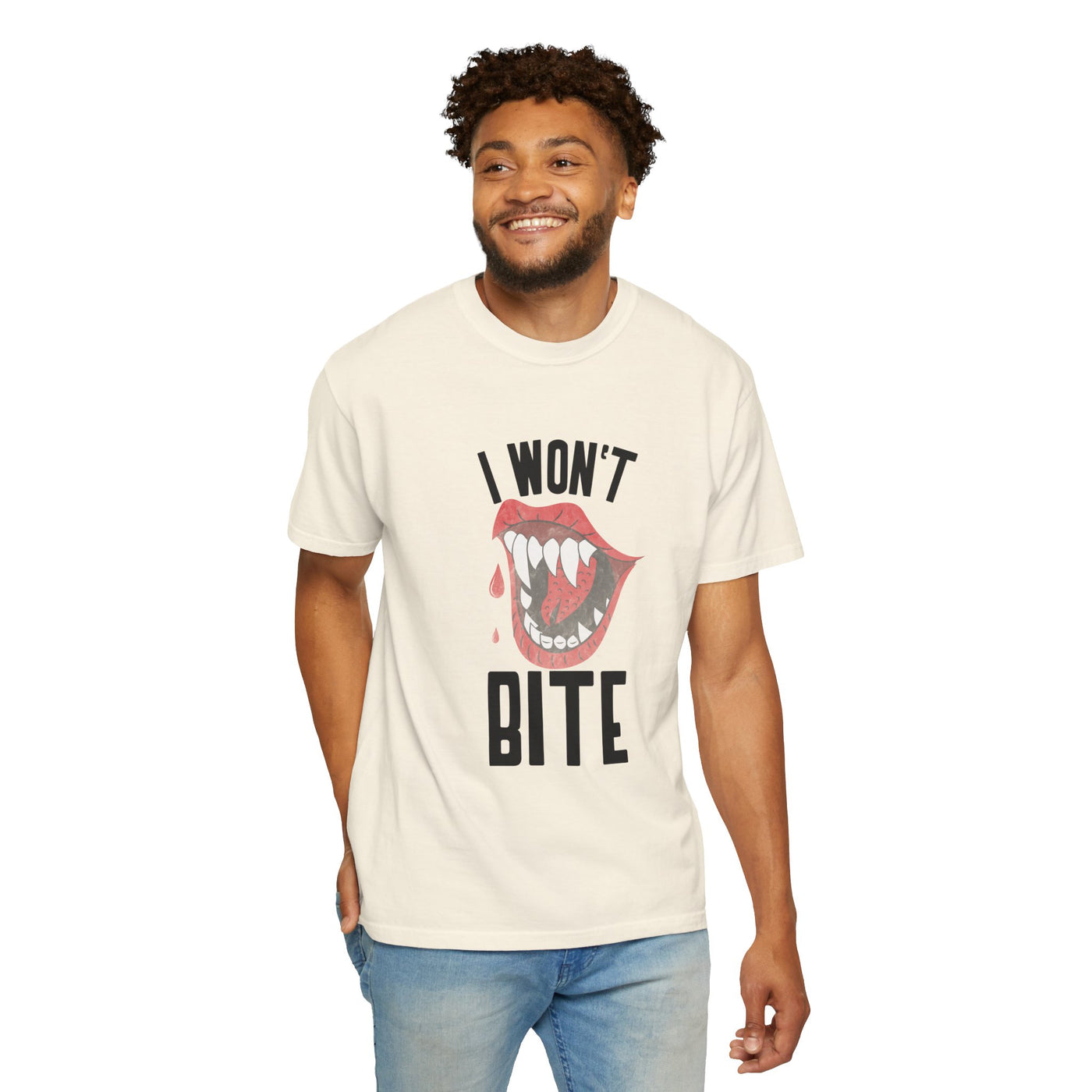 Fun Unisex 'I Won't Bite' T-Shirt for Halloween, Casual Wear, Graphic Tee, Gift for Friends, Statement Shirt