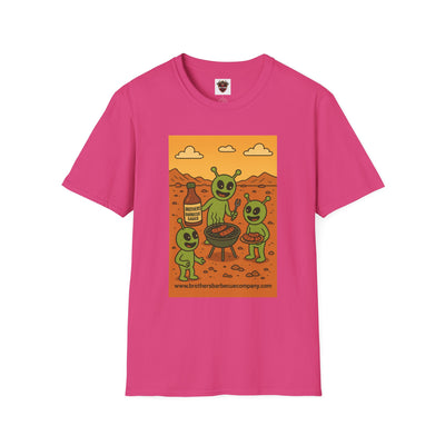 Alien BBQ Meat Party Unisex Softstyle T-Shirt, Funny Graphic Tee, Unique Gift, Summer Barbecue Wear, Casual Everyday Shirt, Fun Statement Top