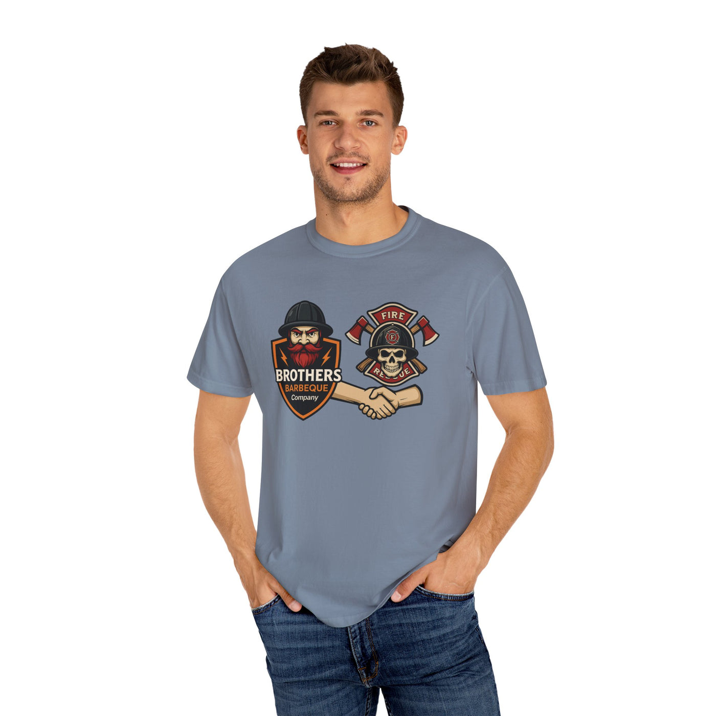 Brotherhood BBQ Humor T-Shirt, Unisex Casual Tee, Firefighter Appreciation, Friendship Gift, BBQ Lovers Shirt, Unique Graphic Tee
