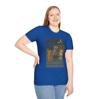 Cute Animal Campfire T-Shirt, Cozy Cat T-Shirt, Gifts for Cat Lovers, Unisex Softstyle Tee, Perfect for Camping or Outdoor Fun