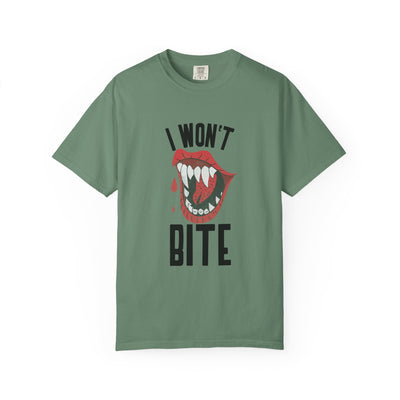 Fun Unisex 'I Won't Bite' T-Shirt for Halloween, Casual Wear, Graphic Tee, Gift for Friends, Statement Shirt