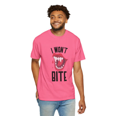 Fun Unisex 'I Won't Bite' T-Shirt for Halloween, Casual Wear, Graphic Tee, Gift for Friends, Statement Shirt