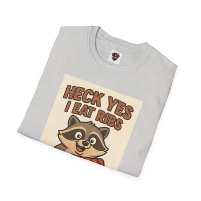 Heck Yes I Eat Ribs Unisex T-Shirt, Funny BBQ Shirt, Gift for Food Lovers, Raccoon Graphic Tee, Summer BBQ Attire