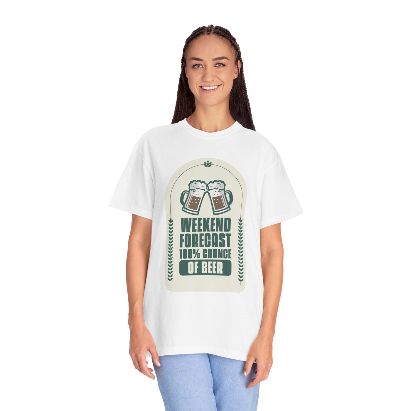 Weekend Forecast Beer T-Shirt | Unisex Garment-Dyed Tee for Beer Lovers, Perfect for Parties, Birthdays, and Casual Wear