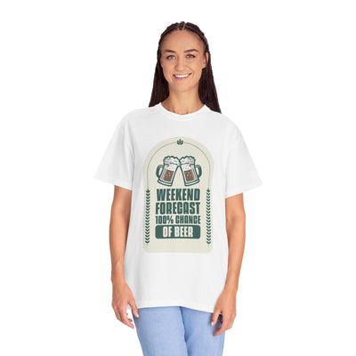 Weekend Forecast Beer T-Shirt | Unisex Garment-Dyed Tee for Beer Lovers, Perfect for Parties, Birthdays, and Casual Wear