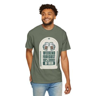 Weekend Forecast Beer T-Shirt | Unisex Garment-Dyed Tee for Beer Lovers, Perfect for Parties, Birthdays, and Casual Wear
