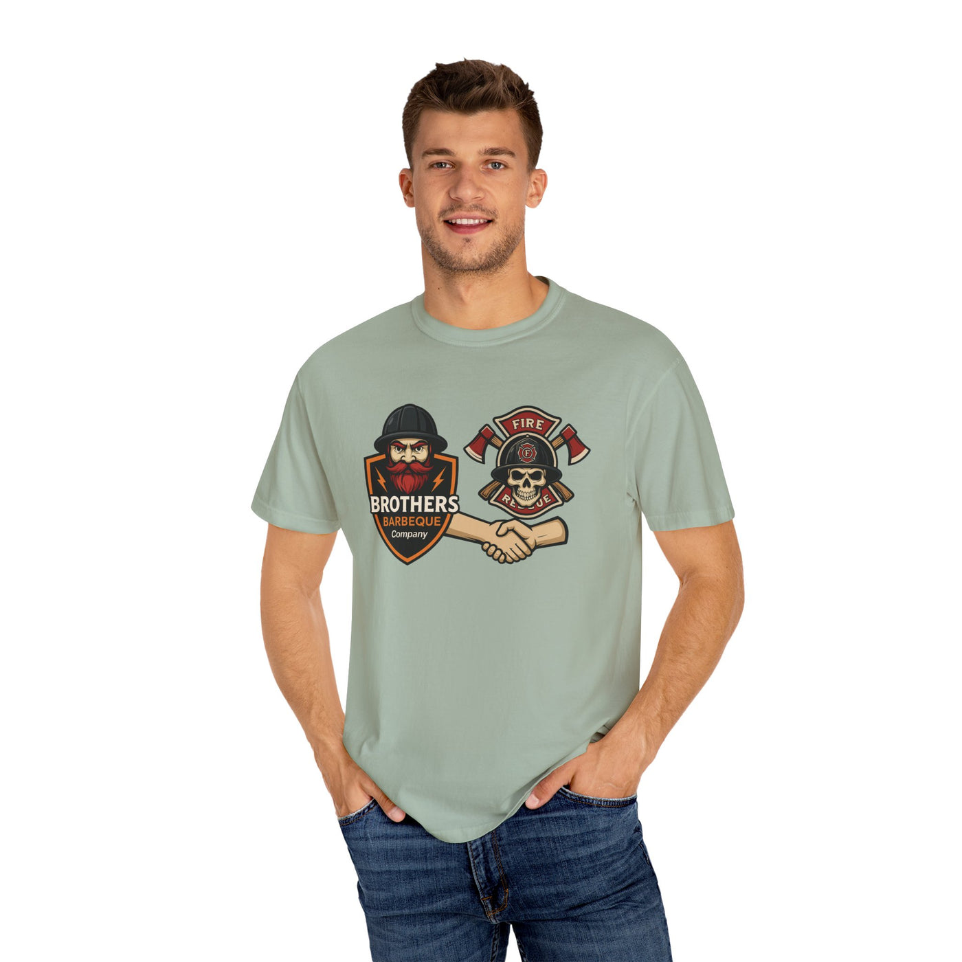 Brotherhood BBQ Humor T-Shirt, Unisex Casual Tee, Firefighter Appreciation, Friendship Gift, BBQ Lovers Shirt, Unique Graphic Tee