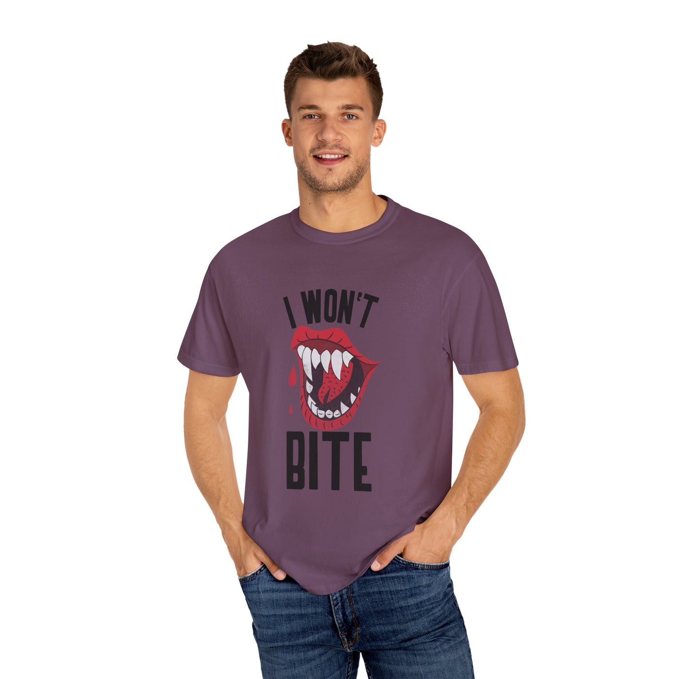 Fun Unisex 'I Won't Bite' T-Shirt for Halloween, Casual Wear, Graphic Tee, Gift for Friends, Statement Shirt