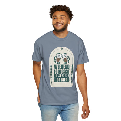 Weekend Forecast Beer T-Shirt | Unisex Garment-Dyed Tee for Beer Lovers, Perfect for Parties, Birthdays, and Casual Wear