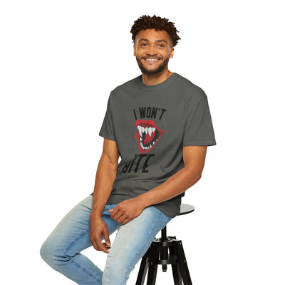 Fun Unisex 'I Won't Bite' T-Shirt for Halloween, Casual Wear, Graphic Tee, Gift for Friends, Statement Shirt