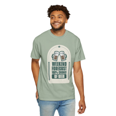 Weekend Forecast Beer T-Shirt | Unisex Garment-Dyed Tee for Beer Lovers, Perfect for Parties, Birthdays, and Casual Wear