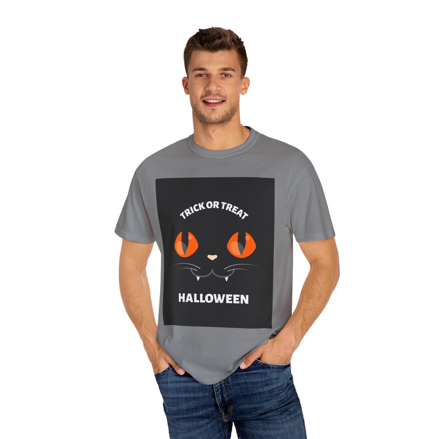 Halloween Cat T-Shirt, Unisex Trick or Treat Tee, Spooky Season Apparel, Cute Halloween Gift, Fall Festival Shirt, Cat Lover T-Shirt