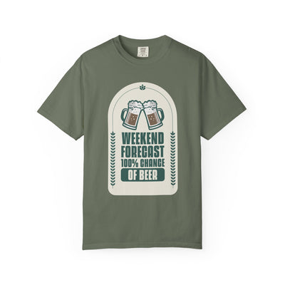 Weekend Forecast Beer T-Shirt | Unisex Garment-Dyed Tee for Beer Lovers, Perfect for Parties, Birthdays, and Casual Wear