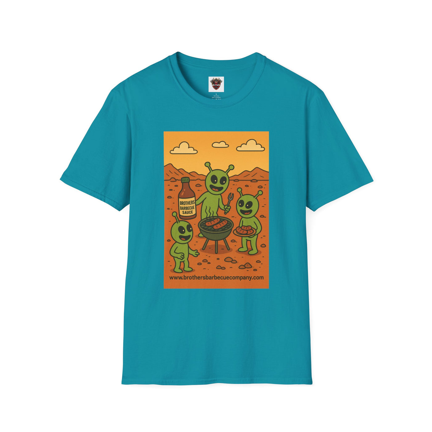 Alien BBQ Meat Party Unisex Softstyle T-Shirt, Funny Graphic Tee, Unique Gift, Summer Barbecue Wear, Casual Everyday Shirt, Fun Statement Top