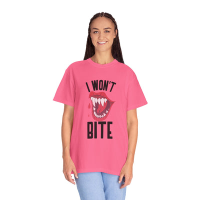 Fun Unisex 'I Won't Bite' T-Shirt for Halloween, Casual Wear, Graphic Tee, Gift for Friends, Statement Shirt
