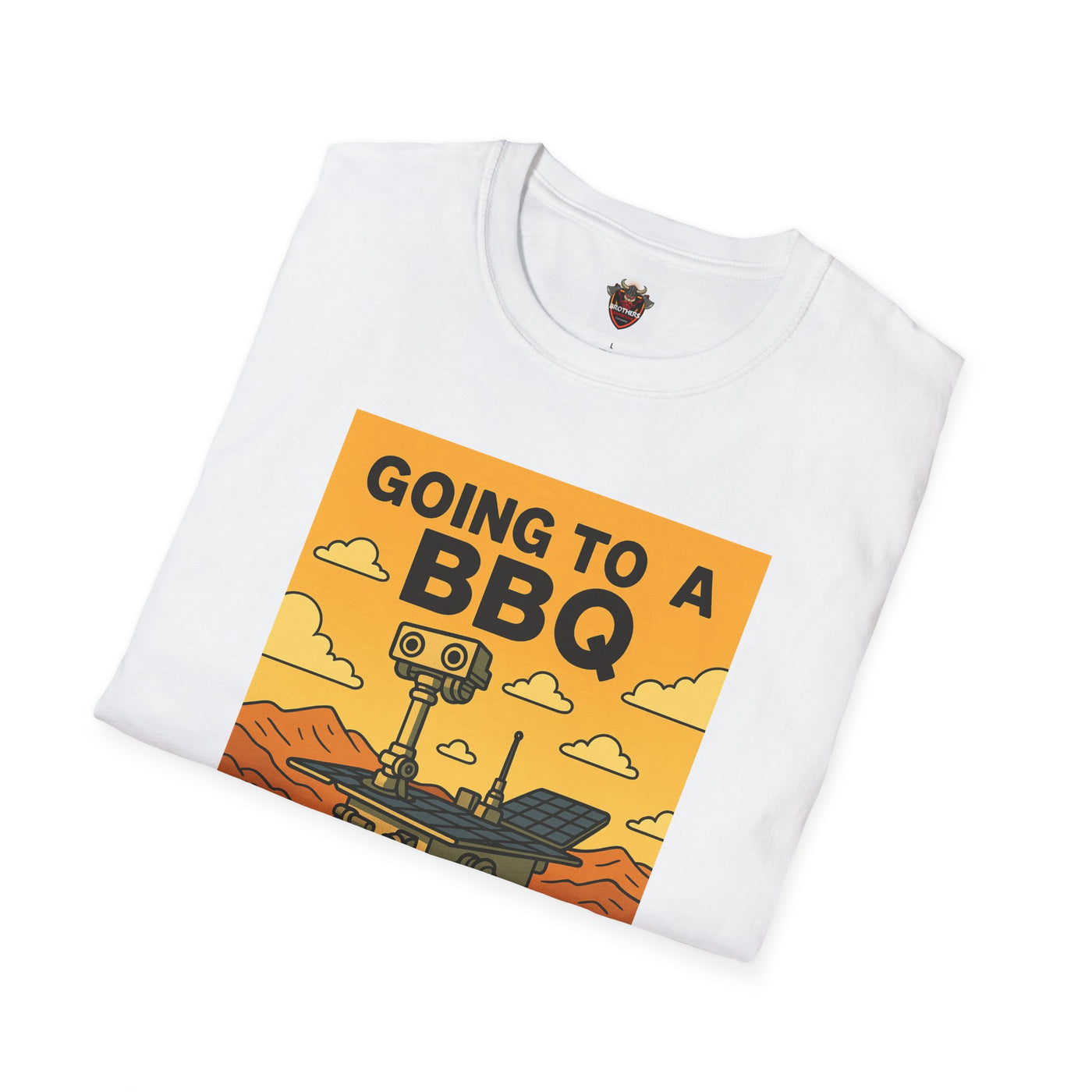 BBQ Rover Unisex Softstyle T-Shirt | Fun BBQ Shirt, Space Enthusiast Gift, Summer Picnic Wear, Mars Rover Shirt, Unique Graphic Tee