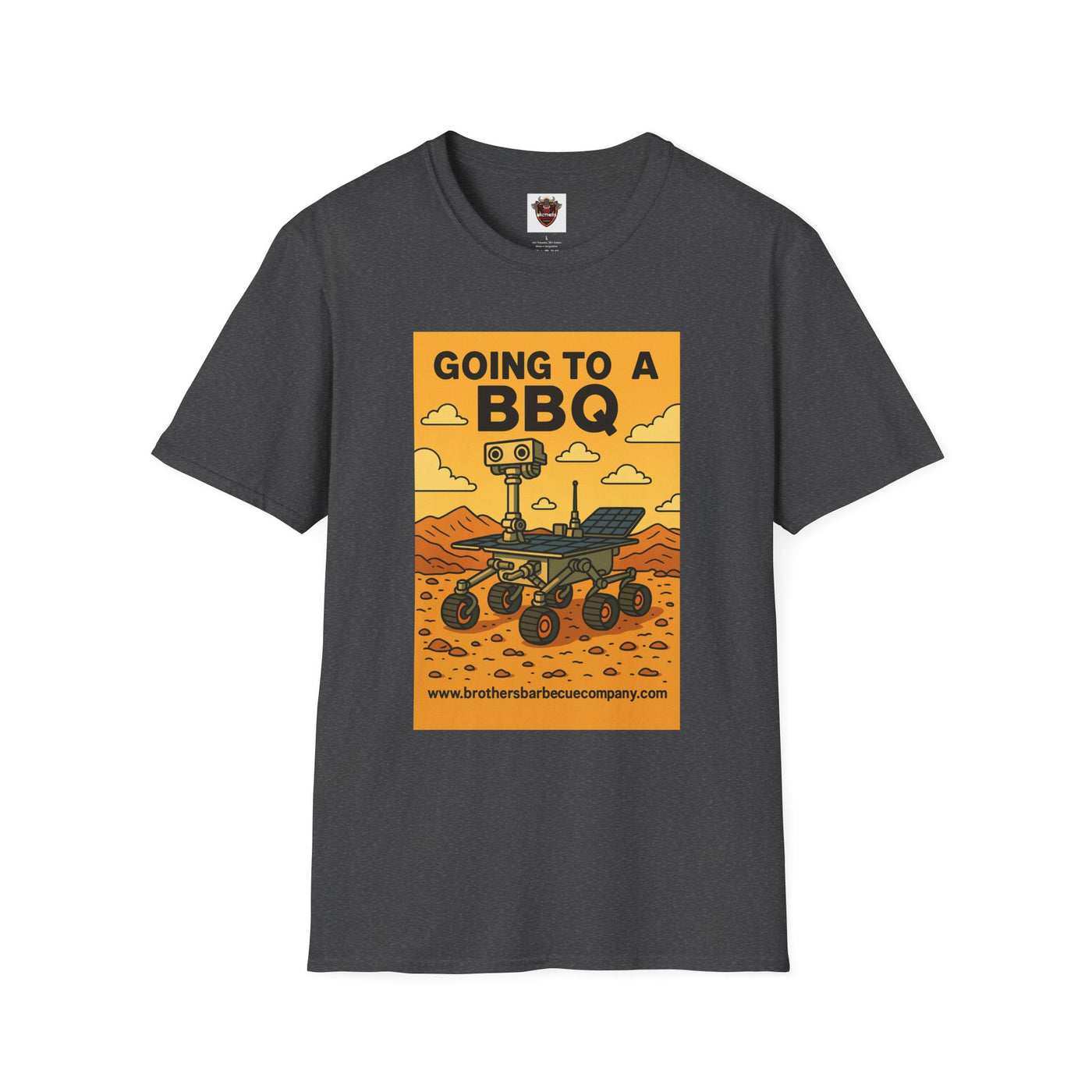 BBQ Rover Unisex Softstyle T-Shirt | Fun BBQ Shirt, Space Enthusiast Gift, Summer Picnic Wear, Mars Rover Shirt, Unique Graphic Tee