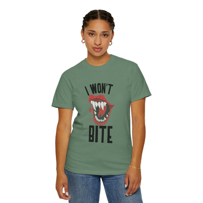 Fun Unisex 'I Won't Bite' T-Shirt for Halloween, Casual Wear, Graphic Tee, Gift for Friends, Statement Shirt