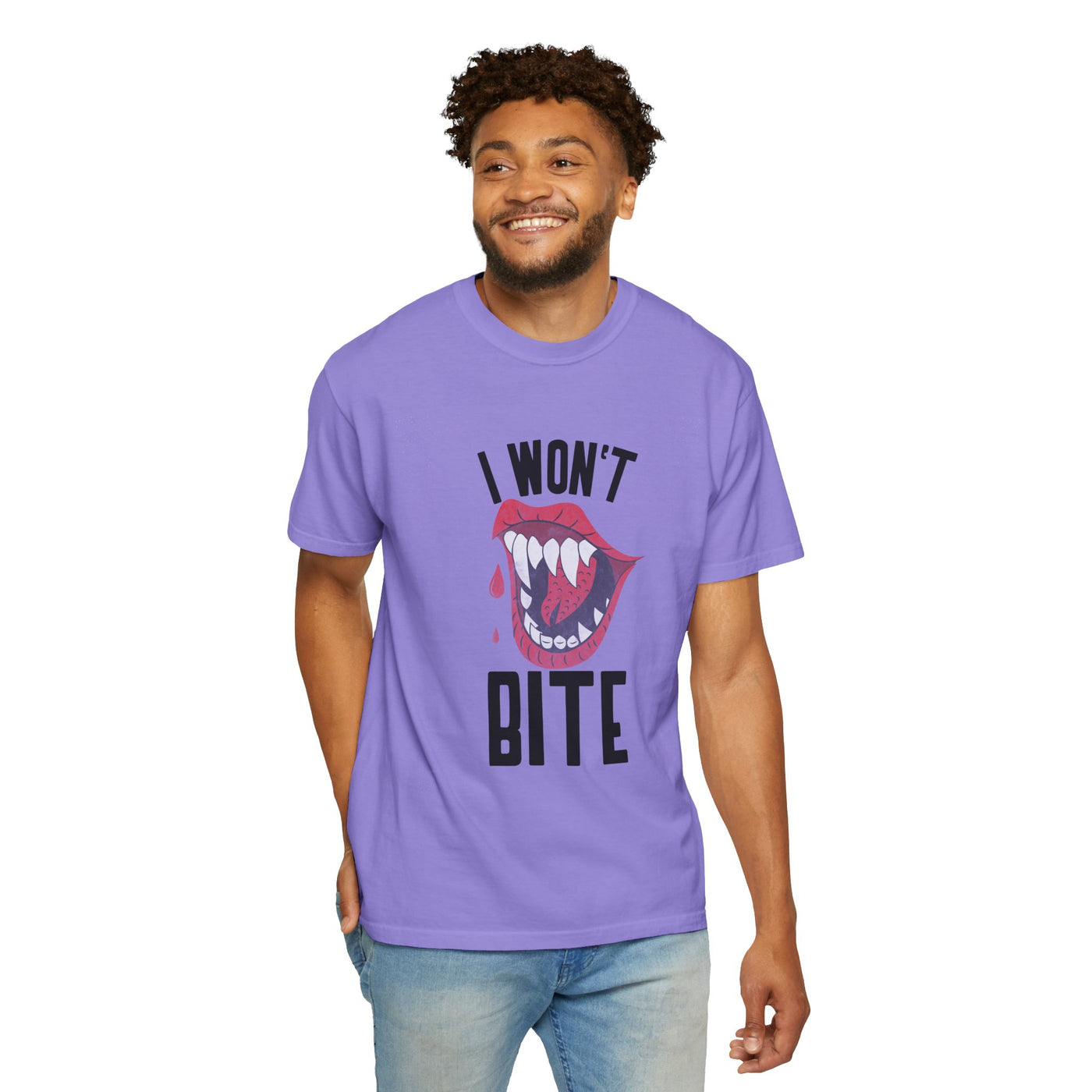 Fun Unisex 'I Won't Bite' T-Shirt for Halloween, Casual Wear, Graphic Tee, Gift for Friends, Statement Shirt