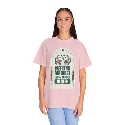 Weekend Forecast Beer T-Shirt | Unisex Garment-Dyed Tee for Beer Lovers, Perfect for Parties, Birthdays, and Casual Wear