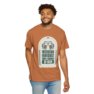 Weekend Forecast Beer T-Shirt | Unisex Garment-Dyed Tee for Beer Lovers, Perfect for Parties, Birthdays, and Casual Wear