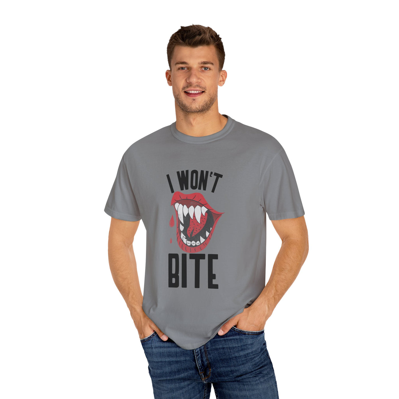 Fun Unisex 'I Won't Bite' T-Shirt for Halloween, Casual Wear, Graphic Tee, Gift for Friends, Statement Shirt