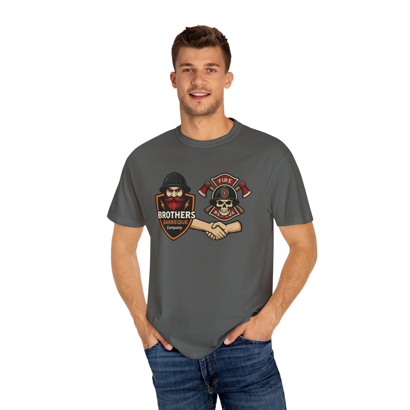 Brotherhood BBQ Humor T-Shirt, Unisex Casual Tee, Firefighter Appreciation, Friendship Gift, BBQ Lovers Shirt, Unique Graphic Tee