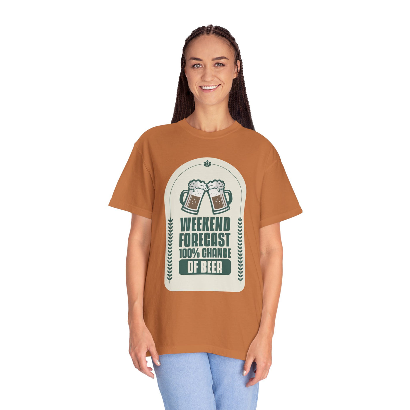 Weekend Forecast Beer T-Shirt | Unisex Garment-Dyed Tee for Beer Lovers, Perfect for Parties, Birthdays, and Casual Wear