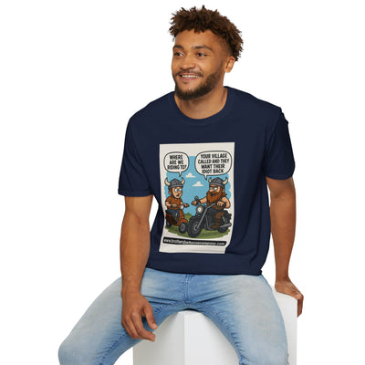 Funny Viking Bikers BBQ T-Shirt, Unisex Softstyle Tee, Gift for Grill Lovers, Casual Wear, Humor Shirt, Summer BBQ Party