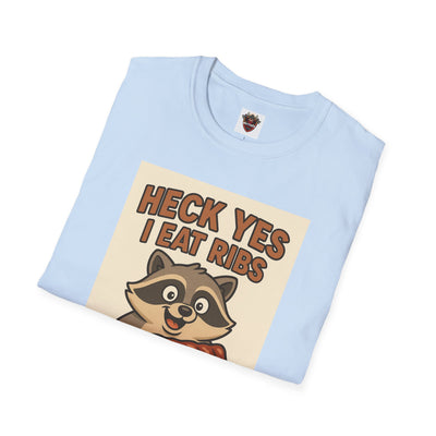 Heck Yes I Eat Ribs Unisex T-Shirt, Funny BBQ Shirt, Gift for Food Lovers, Raccoon Graphic Tee, Summer BBQ Attire