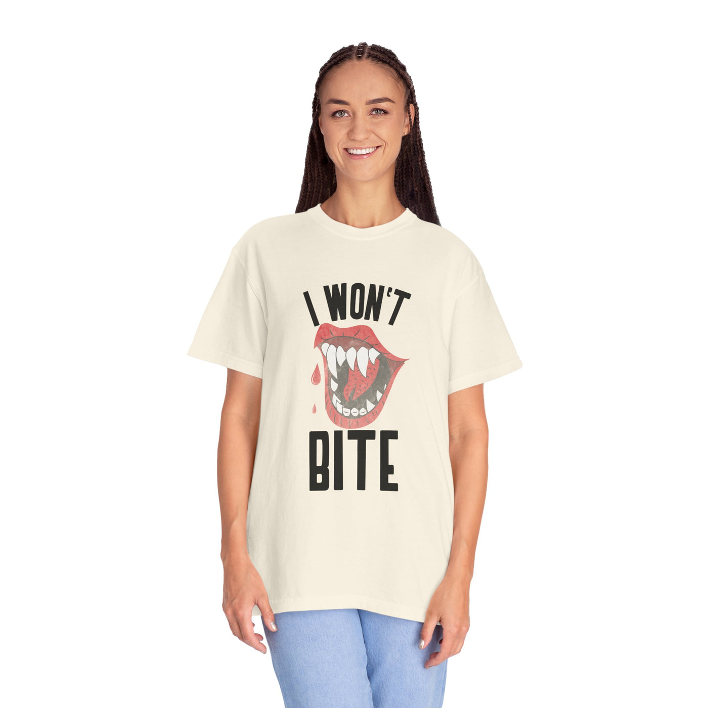 Fun Unisex 'I Won't Bite' T-Shirt for Halloween, Casual Wear, Graphic Tee, Gift for Friends, Statement Shirt