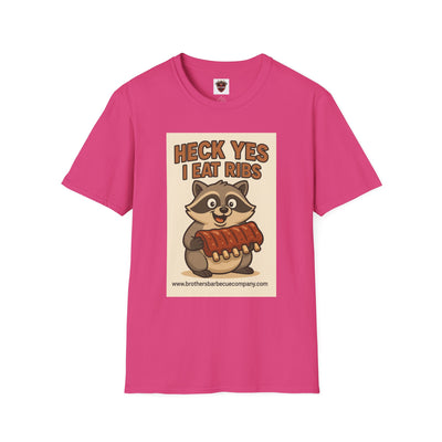 Heck Yes I Eat Ribs Unisex T-Shirt, Funny BBQ Shirt, Gift for Food Lovers, Raccoon Graphic Tee, Summer BBQ Attire