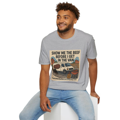 Funny BBQ Unisex T-Shirt - Show Me the Beef, Grilling Gift, Summer BBQ, Foodie Humor, Casual Wear
