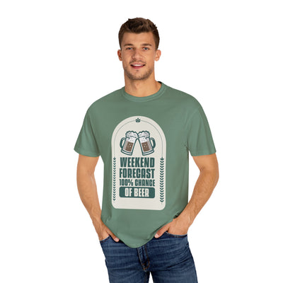 Weekend Forecast Beer T-Shirt | Unisex Garment-Dyed Tee for Beer Lovers, Perfect for Parties, Birthdays, and Casual Wear